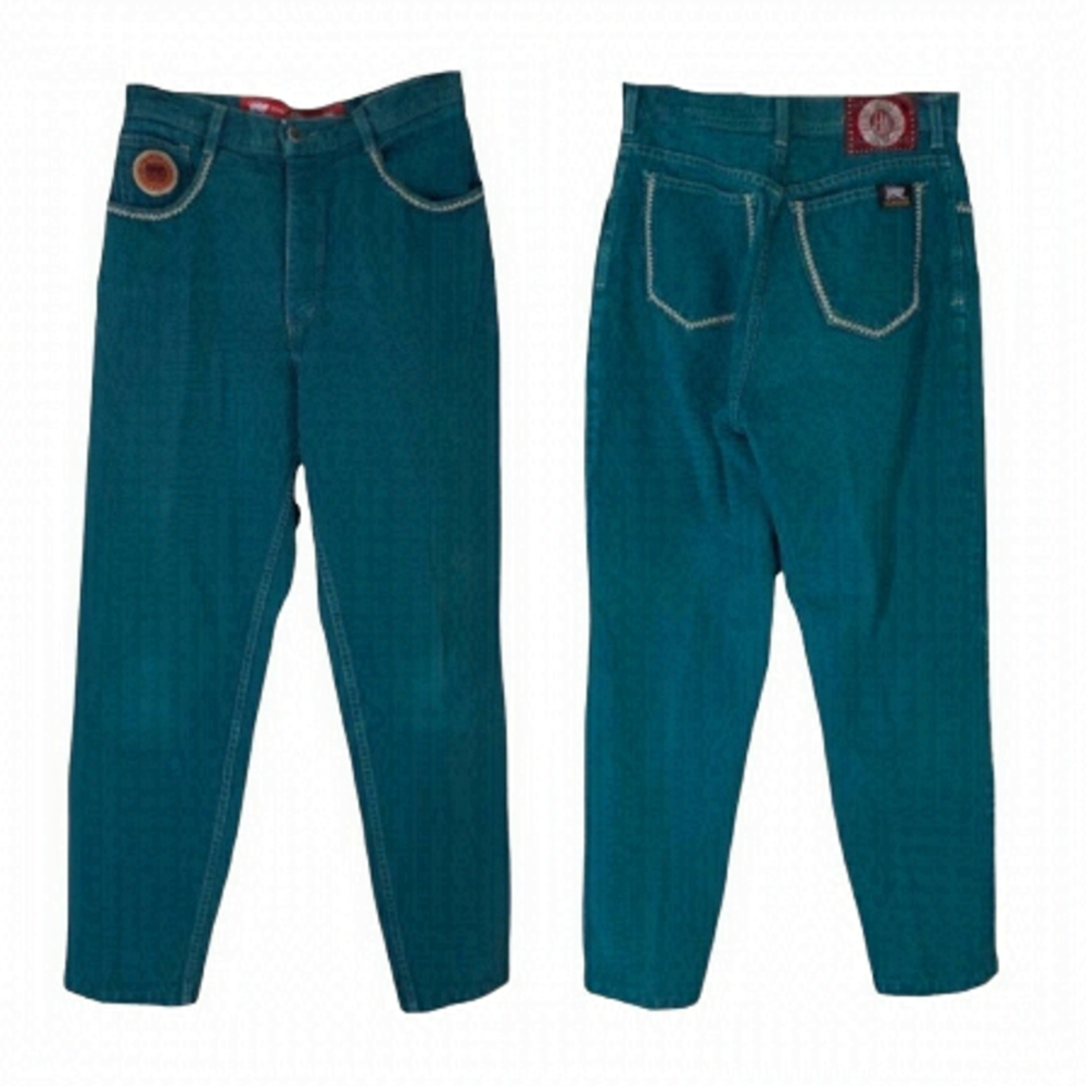PARASUCO / SANTANA Vintage 90’s Teal Blue Green Tapered Leg Denim Jeans 28